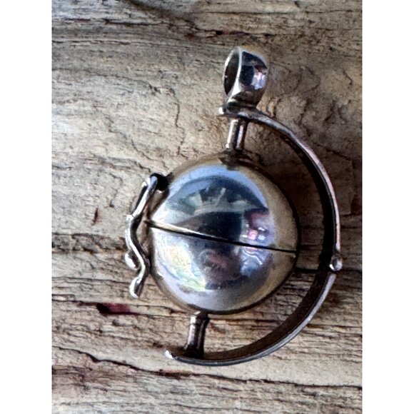 Sterling Silver Spinner Globe Orb Locket Pendant  Poison Perfume Ball  Rotating - Picture 2 of 7